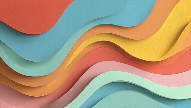 Colorful, wavy layers create a vibrant and textured paper art design with soft shadows
