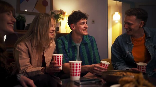 Young friends laughing at a casual gathering