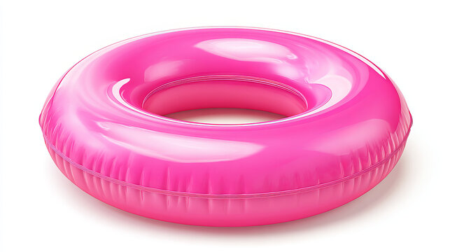 3D Inflatable swimming ring in pink icon set. Rubber pool toy. Swim lifesaver. Summer time objects. Travel and vacation. Cartoon design icons isolated on white. 3D Vector illustration