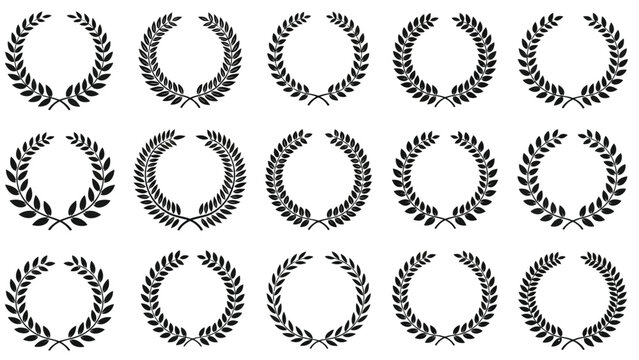 Collection of twelve black and white laurel wreaths arranged in a grid pattern