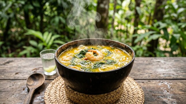 Steaming Amazonian Tacaca Soup with Jambu and Tucupi
