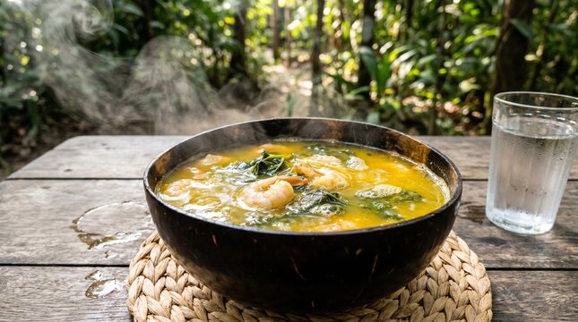Steaming Amazonian Tacaca Soup with Jambu and Tucupi