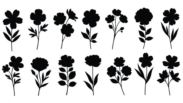 Collection of elegant black and white floral designs arranged in two horizontal rows