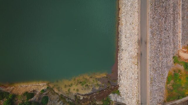 Top Down Reservoir Edge Minimal Water Landscape Aerial View