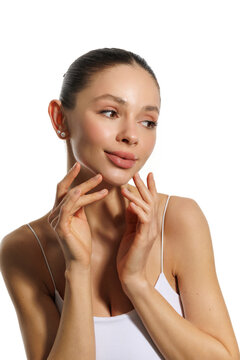 Beautiful woman face beauty make up on white background