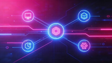 Obraz premium Neon circuit technology icons