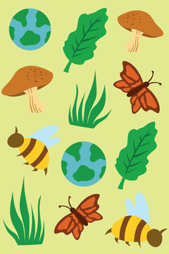 earth_day_bee_leaves_grass_earth_mushroom_butterfly.eps