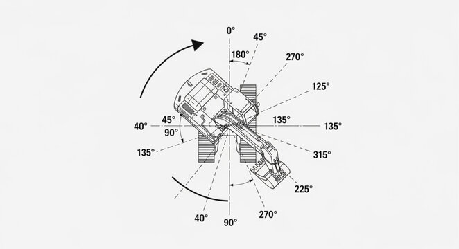 Diagram of a V8 engine with rotation and angle indicators.