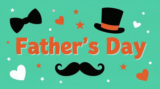 Father&rsquo;s Day Celebration Graphic with Top Hat Bow Tie and Mustache on Teal Background