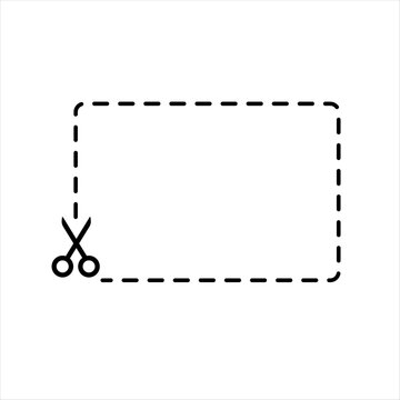 Scissors cut dashed rectangle coupon style black on white.