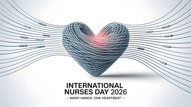 International nurses day 2026 conceptual illustration with a heart made of interconnected medical cables isolated on white background
