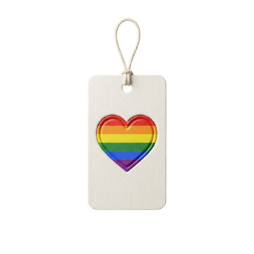 Paper tag with embossed rainbow heart. Pride festival celebration.