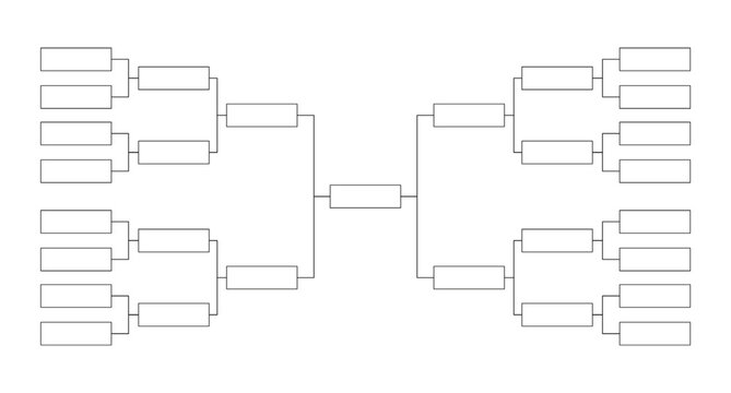 Vector illustration template featuring a blank tournament bracket diagram with black lines in a flat design style. Sports, soccer, basketball, volleyball, badminton, racing, baseball, tennis.