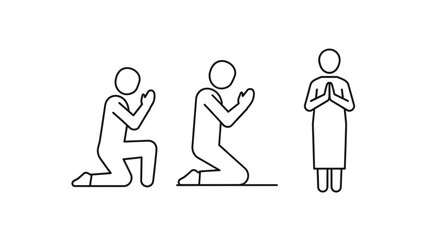 Fototapeta premium Three figures in prayer or meditation poses simple line art illustration.