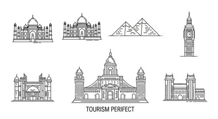 Obraz premium Collection of famous world landmarks in sketch style.