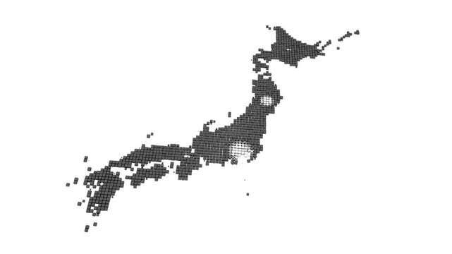 放射状に広がって色が変化していく日本の白地図（凸凹グリッド）