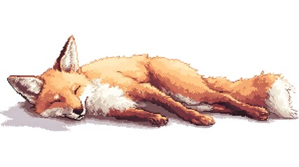 Fototapeta premium Sleeping Red Fox Pixel Art Illustration Isolated on White Background