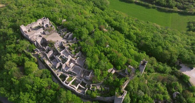 Aerial view of Dvigrad medieval castle ruins in Istria, Croatia