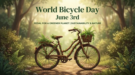 World bicycle day celebration with ecofriendly bamboo bike in nature