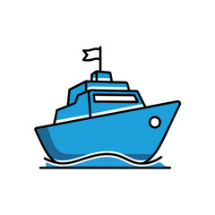 Naklejka premium Stylized blue cruise ship icon with a flag on the water.
