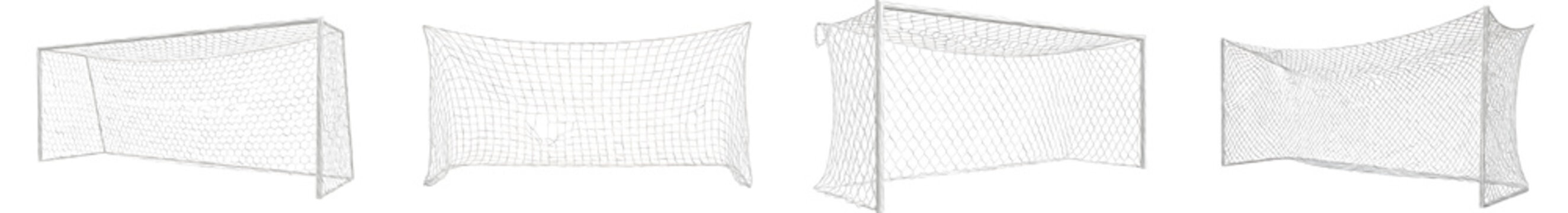 White Soccer Goal Netting Set Isolated on White Background - Football Sports Equipment Banner