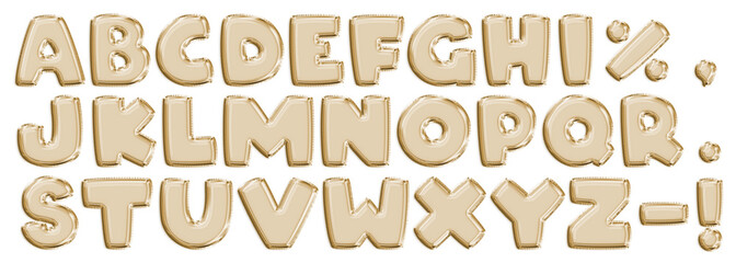 Realistic Gold Foil Balloon Alphabet Collection, 3D Golden Inflated Letters and Symbols Set on Transparent Background, Festive Party Typography for Birthday and Anniversary Celebration © Andrii