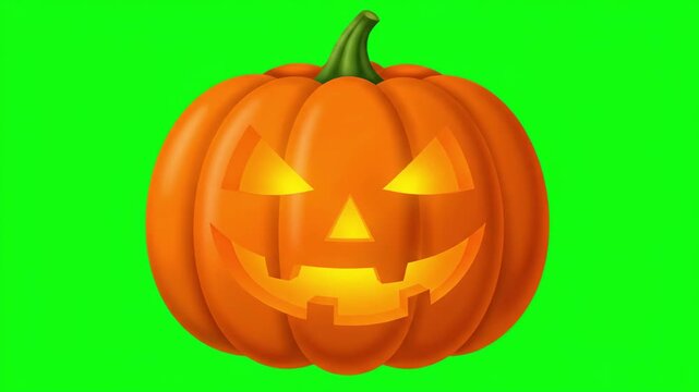 Animated Jack-o-lantern with Glowing Face on Green Screen