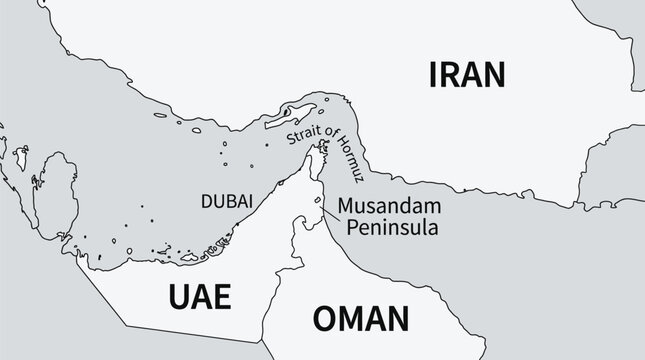 Vector graphic illustration of Detailed map of Middle East countries, Iran, Oman, UAE, vector illustration Vector