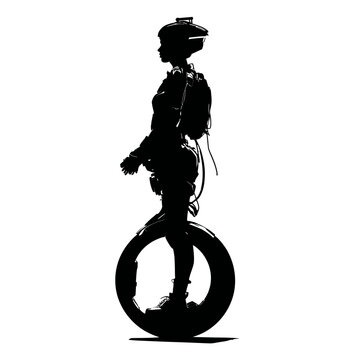 Silhouette of a person on monowheel.