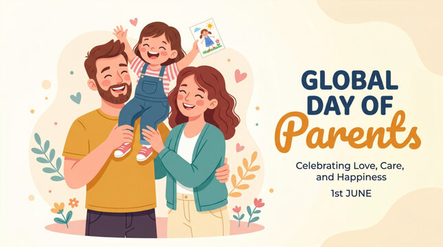 Global parents day family love concept with mother father and child joyful moment illustration warm emotion bonding design for greeting promotion vector