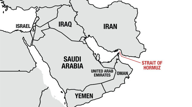 Vector graphic illustration of Strait of Hormuz map location, Middle East, vector illustration Vector