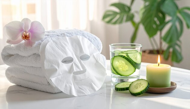 Serene spa scene with towels and mask