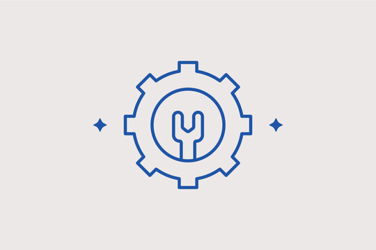 Gear with wrench inside line icon for technical settings and automotive repair services. Functional Vector Illustration for app configuration menus and maintenance scheduling platforms.
