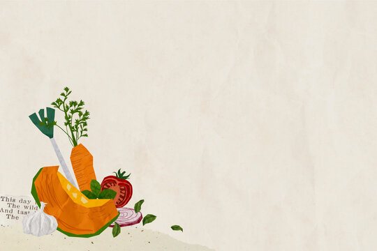 Healthy vegetables food background, cute paper collage