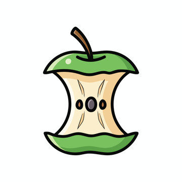 Cartoon style illustration of a green apple core.
