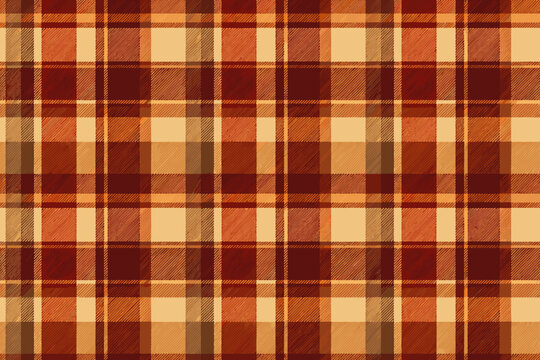 Seamless Tartan Plaid Pattern in Warm Autumn Tones of Burnt Orange, Rich Brown, and Creamy Beige; Versatile Vector Background for Fall Textiles, Festive Decor, Apparel, and Cozy Seasonal Designs.