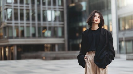 Obraz premium Woman Standing in Modern Urban Setting