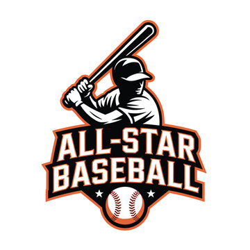 Vintage all star baseball logo featuring a batter and baseball graphic