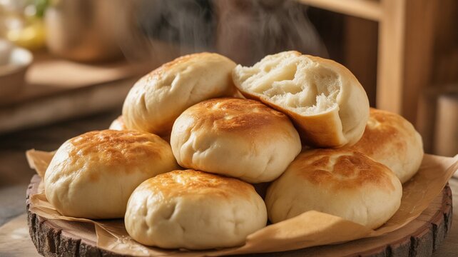 fresh baked pastry, Hot delicious bread made in a shop