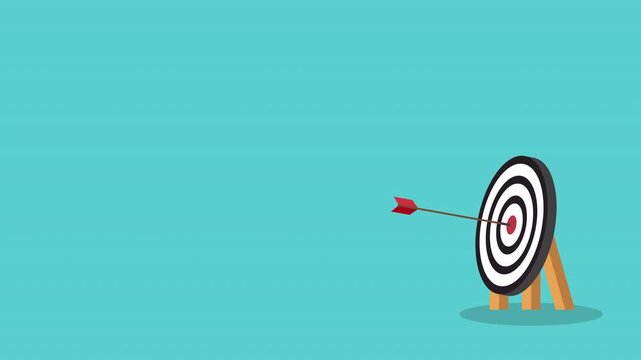 Arrow hitting bullseye target center business success strategy focus achievement 4k resolution animation