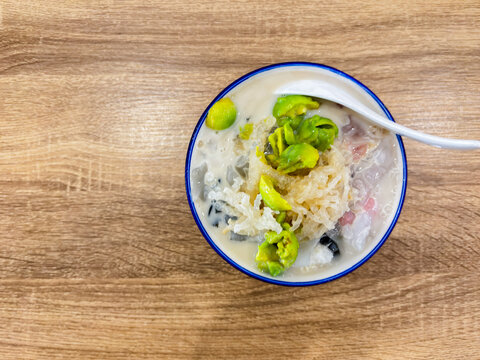 a bowl of Cendol, a traditional Southeast Asian dessert