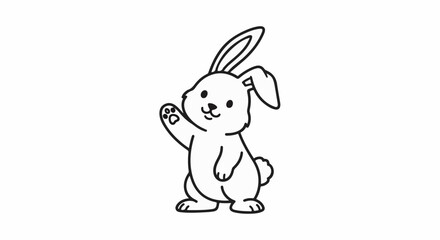 Fototapeta premium A charming cartoon bunny waves hello with a paw, its ears perked and tail fluffy
