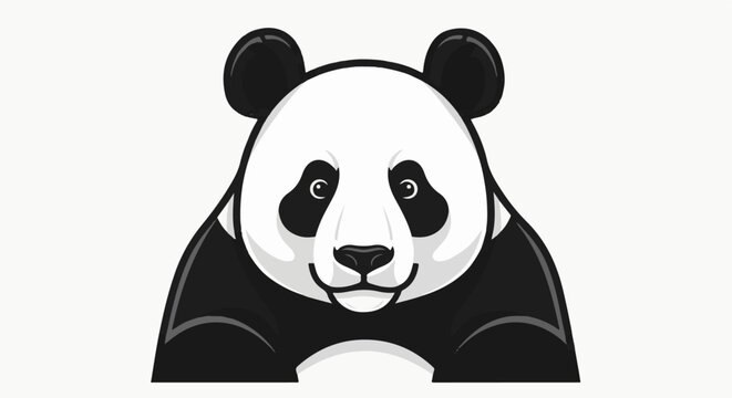 A cartoon panda face with black eyes, ears, and body, set against a white background