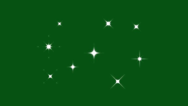 4K Luxury Glitter Sparkle Animation, Twinkling Fairy Stars with Magic Dust Trail, Curved Shimmer Lines, White Glowing Particles, Seamless Loop Green Screen Background, Dreamy Star Burst Motion