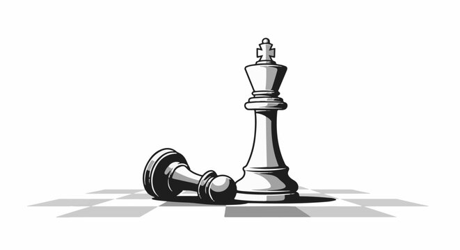 A chess king stands tall over a fallen pawn on a checkered board