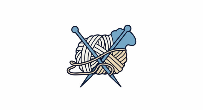 A cartoon sheep formed from yarn and knitting needles