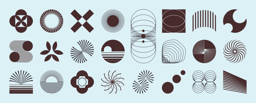 Hand drawn abstract minimal element mid century vector set. Aesthetic contemporary stripe line art, geometric shape in monochrome. Art form design for wall art, decoration, wallpaper.	