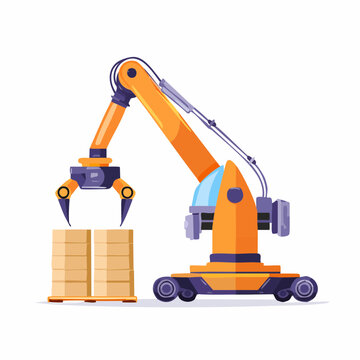 倉庫でピッキング作業をするロボットのフラットイラスト（物流DX）