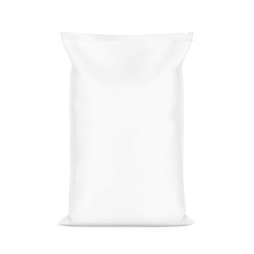 Woven sack bag mockup for chemical products and etc. High realistic. Vector illustration isolated on white background. Ready for use in presentation, promo, advertising. Scalable without lose quality.