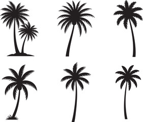 Fototapeta premium Six stylized silhouettes of palm trees against a plain background